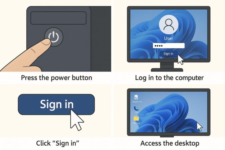 step for beginners to start and navigate a computer