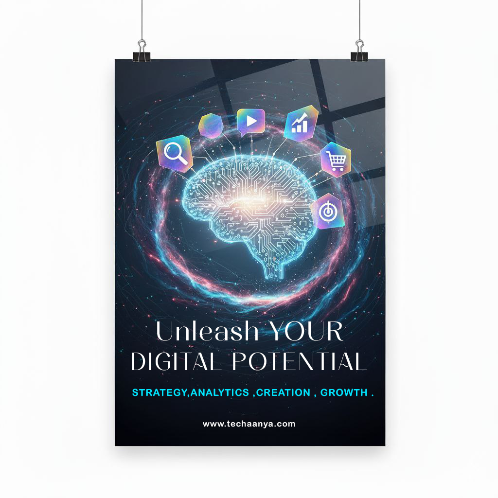 a poster with a brain and icons on it